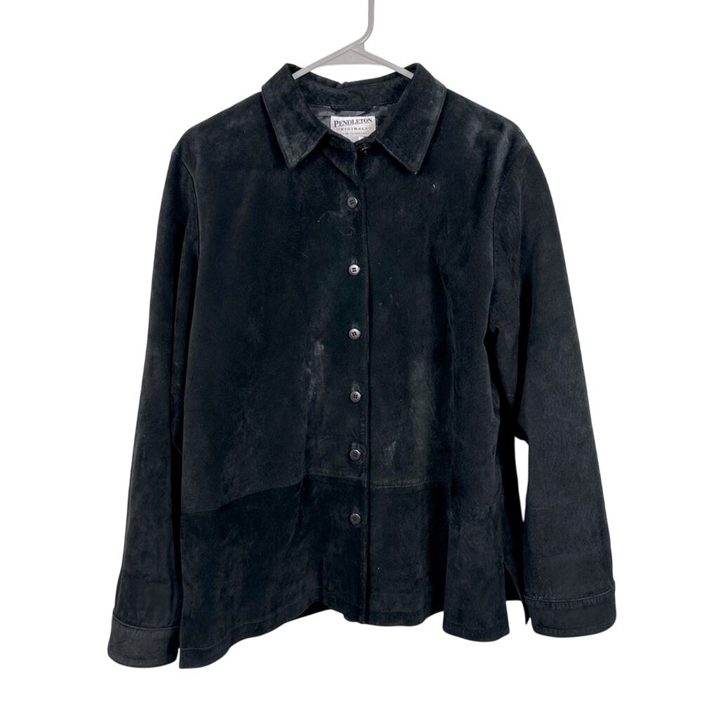 Pendleton Suede Leather Shacket Women Large Black Very Good Vintage Lined Jacket